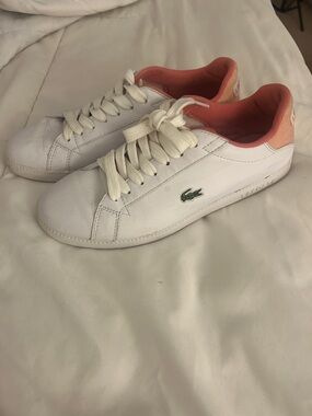 Lacoste White Leather Sneakers with Coral Pink Lining size 7.5